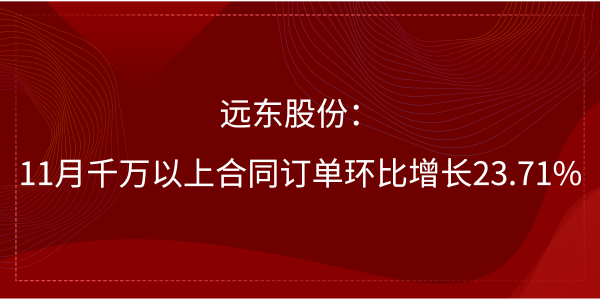 遠(yuǎn)東股份：11月千萬以上合同訂單環(huán)比增長(zhǎng)23.71%